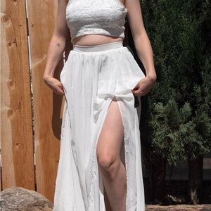 Lulu's White Maxi Skirt with Slit
